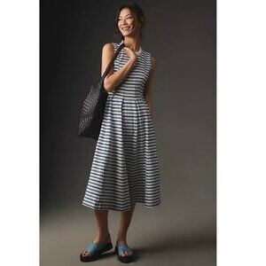 Anthropologie Blue and White Striped Midi Dress